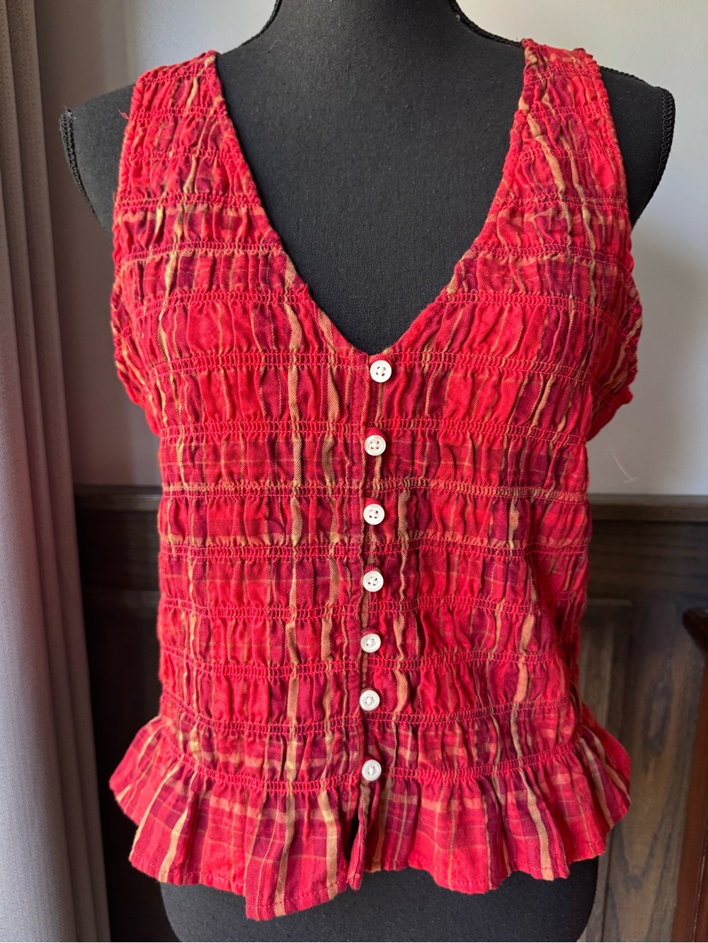 Universal Thread Red Smocked Button-Front Camisole